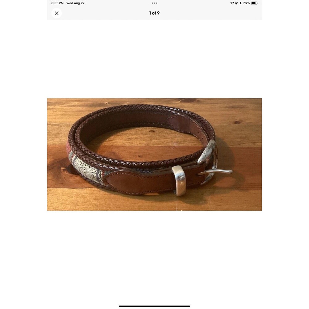 Brighton Leather And Fabric Belt Size 40 Silver Buckle Western Boho VINTAGE